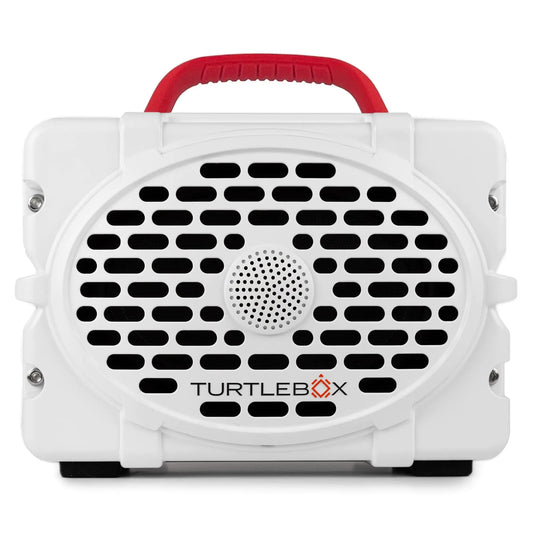 Turtlebox Gen 2: Loud! Outdoor Portable Bluetooth 5.0 Speaker | Rugged IP67 Waterproof Impact Resistant & Dustproof (Rich Full Sound Plays to 120db Pair 2X for True L-R Stereo) White/Red