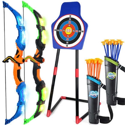 TOY Life 2 Pack Bow and Arrow for Kids 4-6 8-12 LED Kids Archery Set Kids Bow and Arrow Set Outdoor Games Outside Toys for Kids Toys for Boys 5-7 Boys Toys Age 4-6 Birthday Gifts for Boys