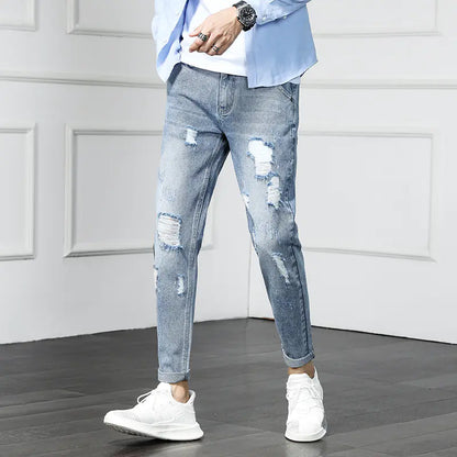 Ripped Cropped Jeans - Distressed Denim Pants