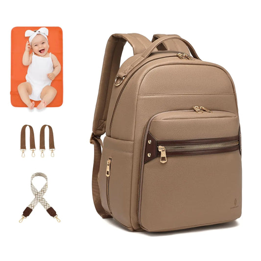 LEADVENST Small Diaper Bag Backpack - Multi Purpose Vegan Leather Diaper Bag Tote Cute Daypack Laptop Backpack w/Detachable Bottle Holder & Crossbody Strap Lightweight Mini Diaper Bag Waterproof