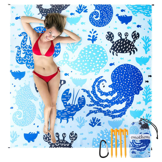 Gr8Dealz.store Emotheme Beach Blanket Sandproof Beach Mat 79" X 82" for 4 7 Adults Large Waterproof Beach Blanket Quick Drying Lightweight Beach...