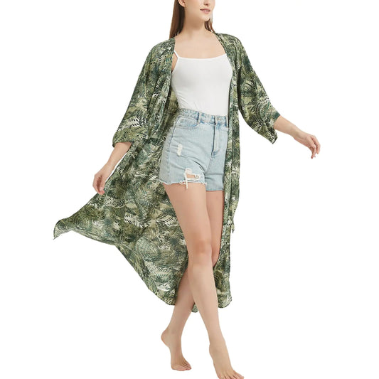 Womens Bohemian Floral Print Kimono Cardigan Summer Swimsuit Beach Cover Up Dresses