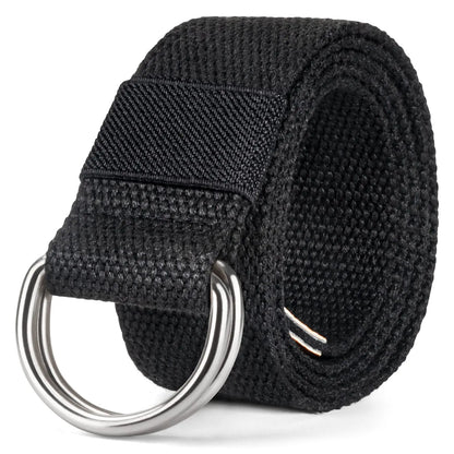 maikun Mens & Womens Canvas Belt with Black D-ring 1 1/2" Wide Extra Long Solid Color waist size 36-39" Silver Buckle+black