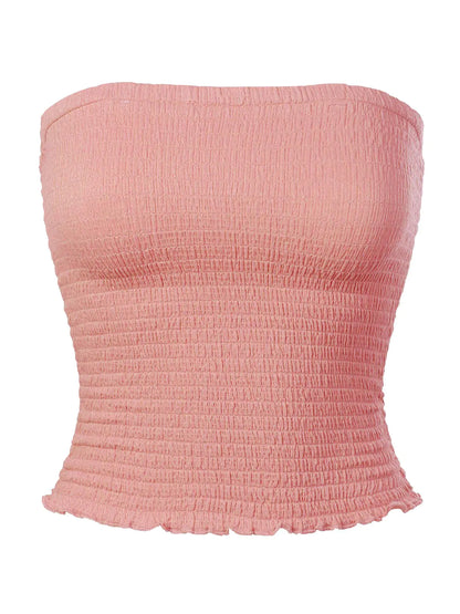 MixMatchy Womens Sexy Sleeveless Strapless Stretch Smocked Summer Tube Tops Peach S