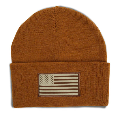 Paramount Outdoors American Flag Acrylic Cuffed Beanie Knit Skull Watch Cap with US Flag Patch (Rust)