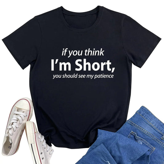 YITAN Womens Im Short Graphic Tees Cute Summer T-Shirts Black Small