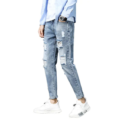Ripped Cropped Jeans - Distressed Denim Pants