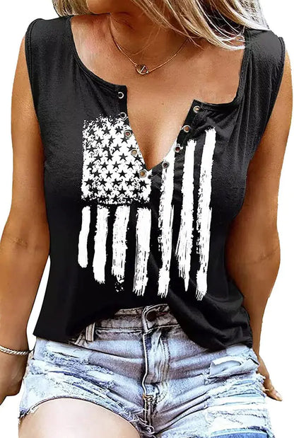 American Flag Tank Tops Women Patriotic Shirt USA Flag Sleeveless T-Shirt 4th of July Tee Tops (Black S)
