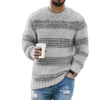Casual Striped Knitted Sweater Men Round Neck Pullover Sweater