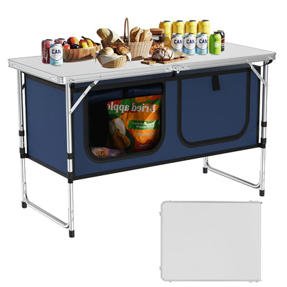 WildFinder Camping Table Folding Camping Table with Storage Lightweight & Portable 3 Heights Adjustable Folding Table for BBQ Camping Picnic and Indoor Use Dark Blue