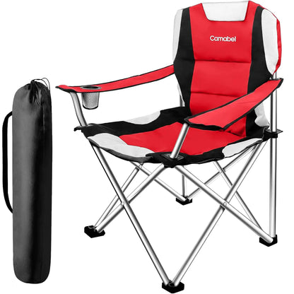 Camabel Folding Camping Chairs Hold Up 400lbs Extra Large Outdoor Lawn Chair Padded Sports Lightweight Foldable Chairs for Beach Hiking Fishing BBQ with Cup Holder and Storage Bag Red