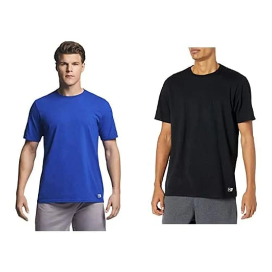 Russell Athletic Men's Dri-Power Cotton Blend Short Sleeve Tees, Moisture Wicking, Odor Protection, UPF 30+, Sizes S-4x XX-Large 2 Pack - Black/Royal