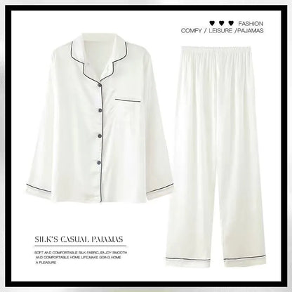 Women's Spring And Autumn Thin Long Sleeve Silk Homewear Two-piece Set