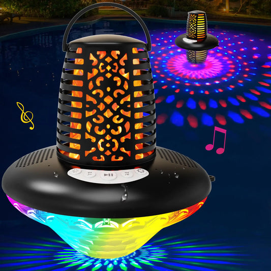 KingSom Floating Pool SpeakerBluetooth Pool Speaker with LED Flame Light and RGB LightIP68 Waterproof Bluetooth Speaker for PoolLoud Stereo SoundTWS PairingBuilt-in MicHot Tub Speaker for Shower