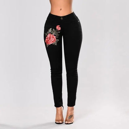 Stylish Ripped Embroidered High Stretch Jeans