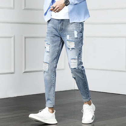 Ripped Cropped Jeans - Distressed Denim Pants