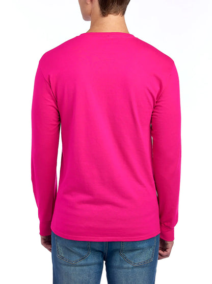 Jerzees Men's Dri-Power Cotton Blend Long Sleeve Tees, Moisture Wicking, Odor Protection, UPF 30+, Sizes S-3x Large Cyber Pink
