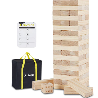 Aivalas X-Large Size Giant Tumble Tower 60 Blocks Outdoor Indoor Games Stacking Games Includes Dice Carrying Bag Scoreboard Stacking Over 5FT for Backyard Lawn Party Playing