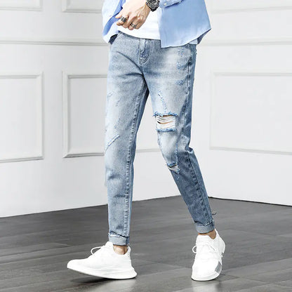 Ripped Cropped Jeans - Distressed Denim Pants