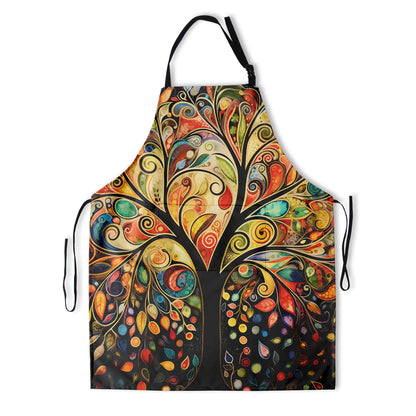 Colorful Tree Apron with Pockets - Seasonal Tree Painting Apron Artistic Plant Chef Aprons for Kitchen Cooking BBQ Grill