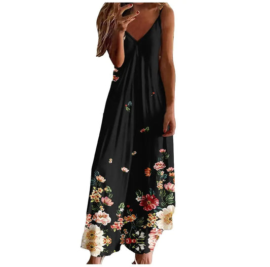 Gr8Dealz.store Dress for Graduation for Women Maxi Sundress for Women Trendy 2024 Summer Long Dress Floral Printed V Neck Dresses Sleeveless Sexy...