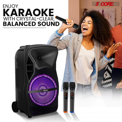 5 CORE 12 Inch TWS PAIR Bluetooth Party Speakers 1000 Watt Portable Karaoke PA System Rechargeable Loud Speaker + 2x Tripod Stand 4x Wireless Mics LED Light Active Home 12 2-MIC 2PCS
