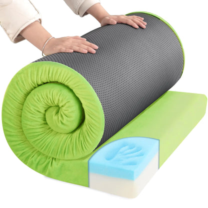 HOMBYS Portable Memory Foam Camping Mattress for Outdoor Sleeping 3" Thick Waterproof Roll Up Camping Mattress Pad Mat for Travel Truck Bed Tent (Green Small Single-72"x24"x3")