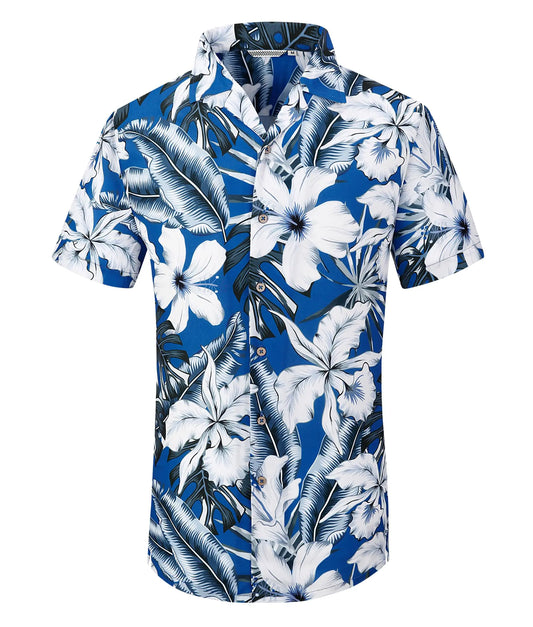 Alex Vando Mens Hawaiian Shirts Short Sleeve Summer Aloha Hawaii ShirtsBlue FlowerL