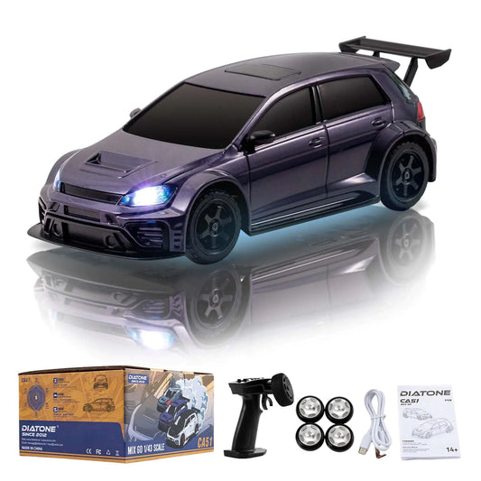 Fairrc 1/43 Scale Mix GO CA51 4WD Micro Drift CarMini Drift RC Car for Desk Mini Drift RC Car for Adults 2.4GHz High Speed with 4 Smooth Hard Tires RTR (Purple)-No FPV Box