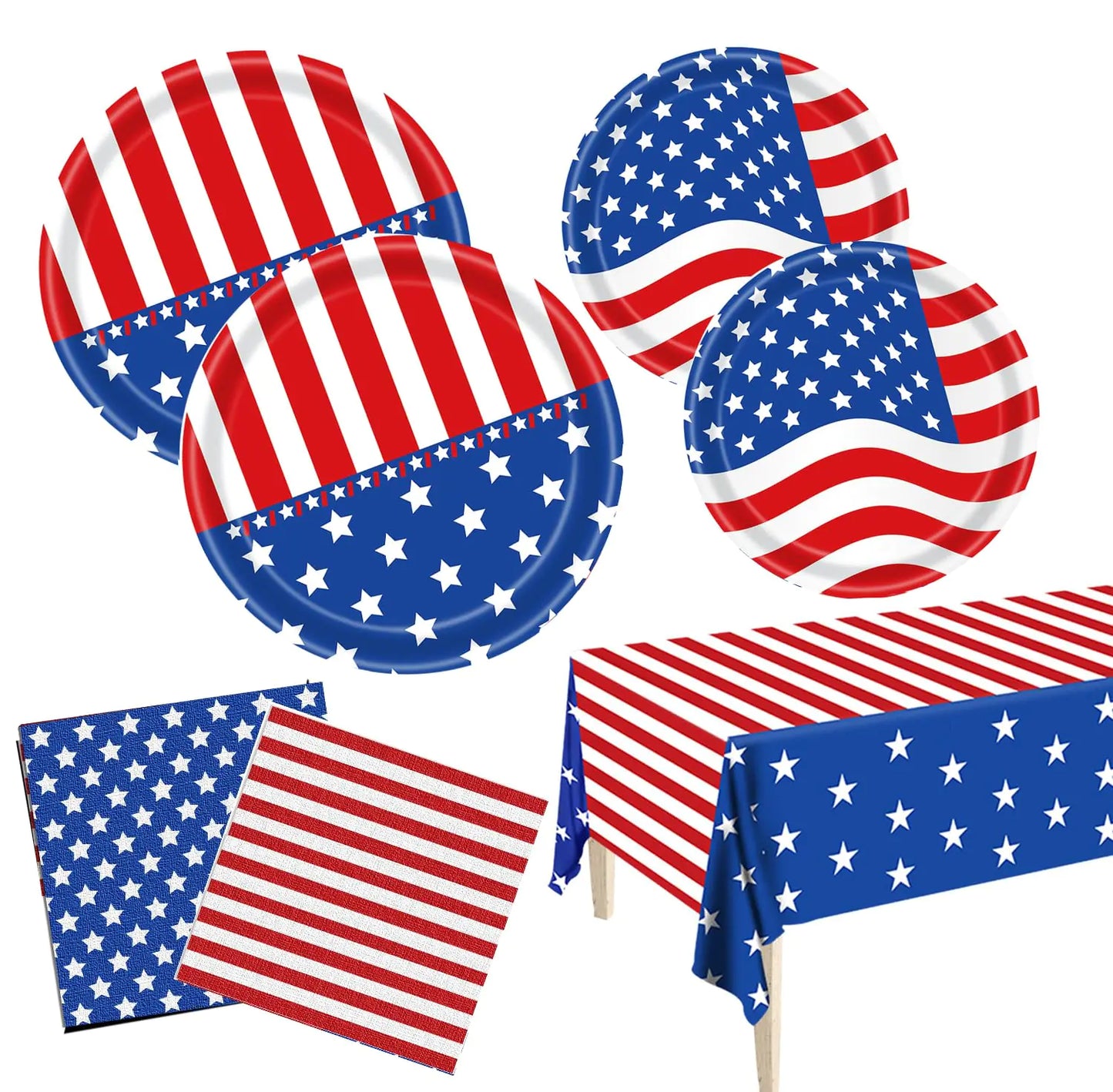 Patriotic Party SuppliesAmerican Flag Patriotic Party Decorations Sets4th of July Paper Plates and Napkins TableclothIndependence Veterans Memorial Red White Blue Outdoor Party Decor Serve 25