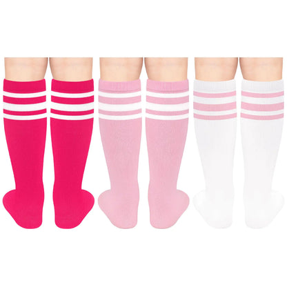 Toddler Soccer Socks Kids Soccer Socks Youth Soccer Socks Kids Baseball Socks Girls Softball Socks Boys Football Socks 6-9 Years 3 Pack Pink/White, Hot Pink/White, White/Pink