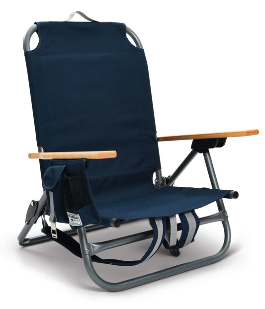 Sport-Brella SunSoul Folding Light-Weight Backpack Beach ChairCup Holders|Arm Rest|Foldable Aluminum Navy