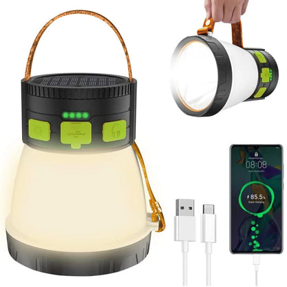 LED Camping Lantern 1500 Lumens Camping Lantern Rechargeable with Solar Panel Charging Waterproof 8 Light Modes 7500mAh Power Bank Camping Flashlight for Hurricane Emergency Hiking Green&Brown