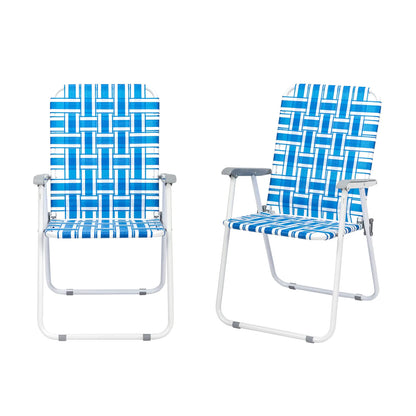 Outvita Webbed Lawn Chairs Set of 2 Foldable Metal Patio Chairs Stable Steel Outdoor Chair for Camping Fishing Beach Poolside Backyard and BBQ (Blue&White)