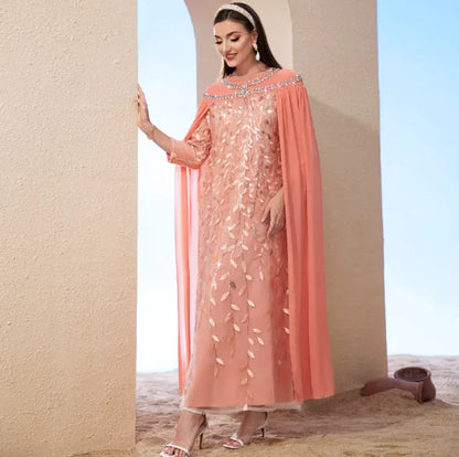Mesh Embroidery Fashion Cloak Two-Piece Look Dress