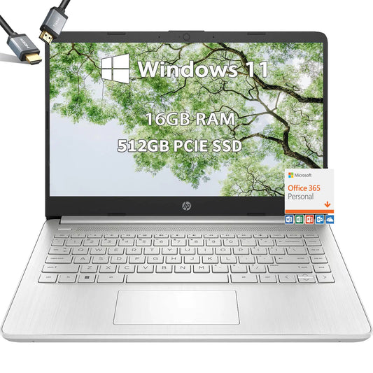 HP-14inch Laptop-Windows11 Laptop-School - Microsoft Office 365 - Quad-core Intel Processor - Long Battery Life - Ultralight Laptop for Student- Mini Laptop (16GB RAM |512GB PCIE SSD)