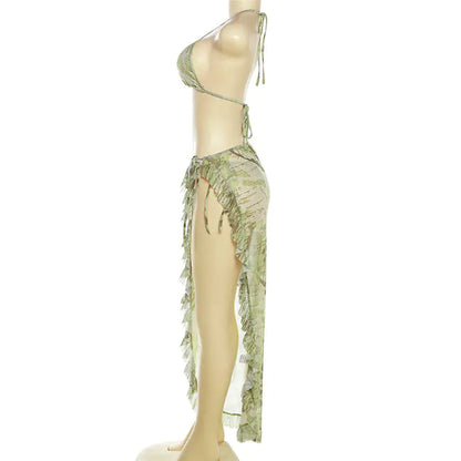 Miya 3 PC Printed Bikini Skirt Set