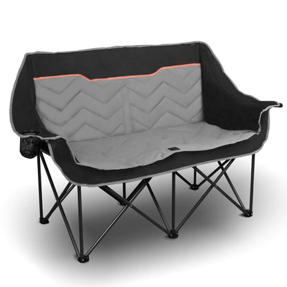 VAGANTH Double Camping Chair Oversized Padded Camping SofaXL Foldup Outdoor Loveseat for 2 PersonPortable Camping Couch w/Dual Cupholders&Wine Glass HoldersGreat for BeachCampingPatioBlack