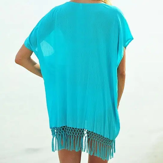 Mid-Summer Night Fringe Trim Tunic In 3 Colors From Summery Collection