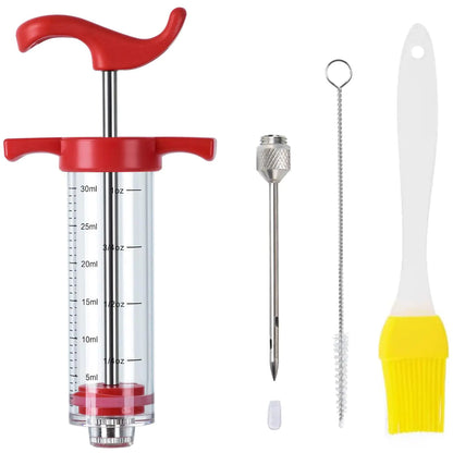 Plastic Meat Injector Turkey Injector Syringe Marinade Injector Turkey Injection Kit Meat Injectors for Smoking BBQ Grill Injector Red 1oz (1 Injector 1 Needle)