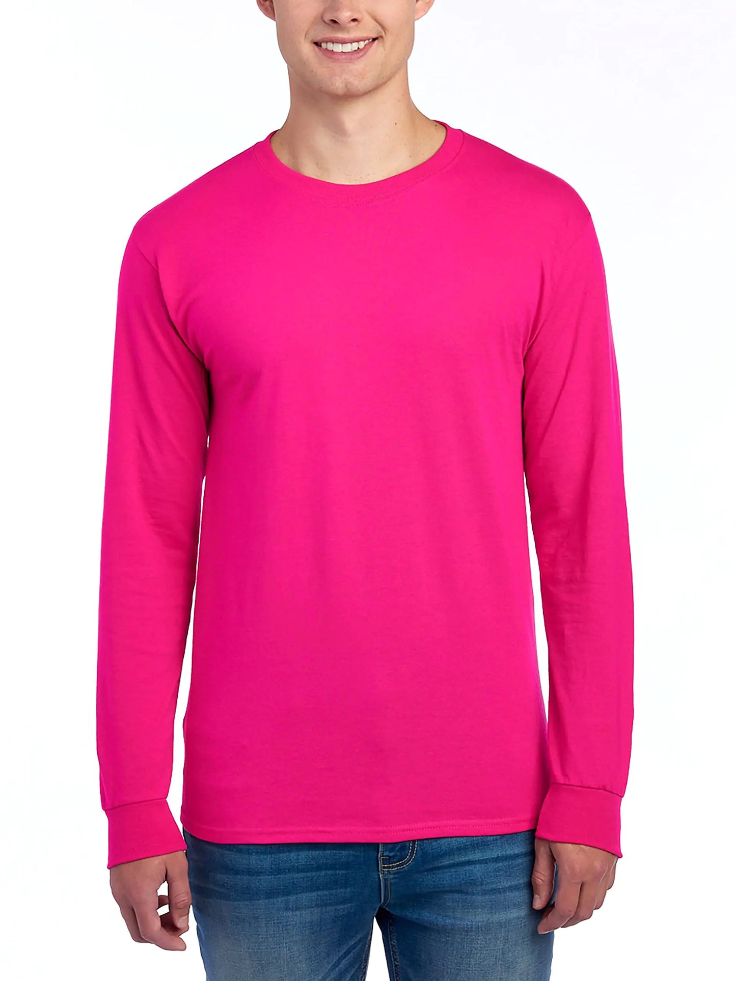 Jerzees Men's Dri-Power Cotton Blend Long Sleeve Tees, Moisture Wicking, Odor Protection, UPF 30+, Sizes S-3x Large Cyber Pink