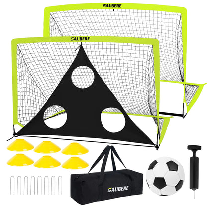 6x4 ft Soccer Goals for Backyard Set of 2 Portable Pop Up Soccer Net for Backyard for Youth Soccer Training Equipment Soccer Goal Target Ball and Cones Outdoor Soccer Games