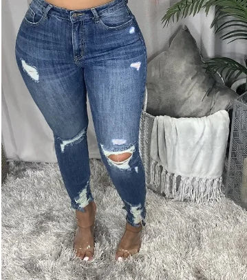 Plus Size Chic Shredded High Waist Jeans