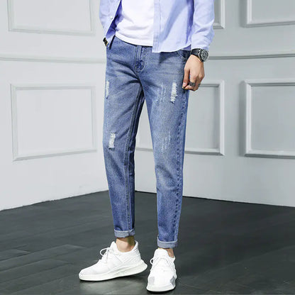 Ripped Cropped Jeans - Distressed Denim Pants